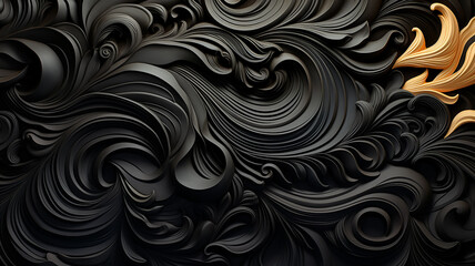 black monochrome pattern curves lines abstract background movement floral