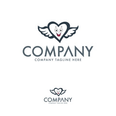 Creative heart and wings logo design, Vector logo template,