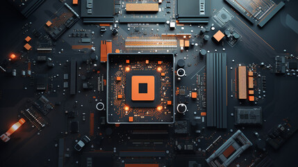 Fototapeta premium Technology Innovation: Digital Circuitry, Hardware, and Modern Computing, 3D Rendering