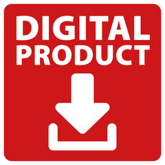 Digital Product digital download Button sign red