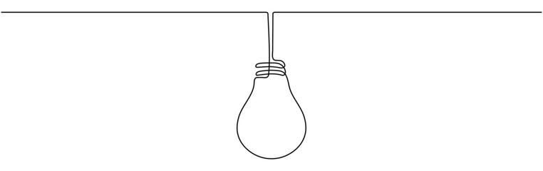 Light bulb continuous one line drawn. Lamp linear symbol. Vector illustration isolated on white.