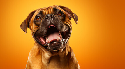 Obraz premium A delighted bullmastiff on a gold background