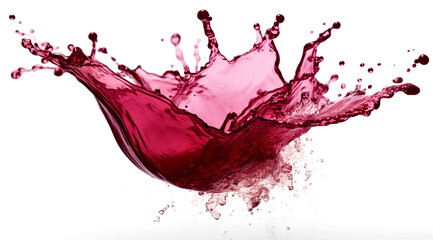 Red splash of juice on a white background. Abstract bright splashes close up. Swirl red wine wave...