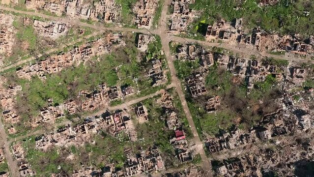 View of the Ukrainian city of Bakhmut from above