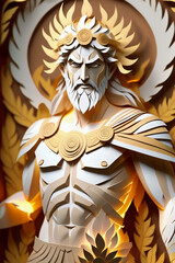 Obraz premium Greek god and grateful light and shadow, lighting and thunder, paper art, paper cut style