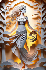 Greek goddess and grateful light and shadow lighting and thunder paper art paper cut style
