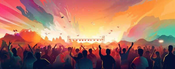 Dancing with friends.   summer festival people on party. generative ai