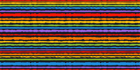 Rainbow layers on a black background. Seamless pattern of stripes of different colors, rainbow colors. Vector for print, interior, wallpaper.