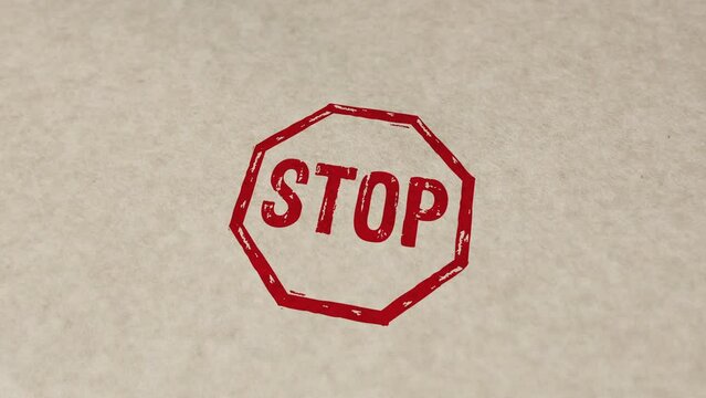 Stop stamp and hand stamping impact animation. Blocked and ban 3D rendered concept.