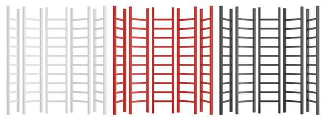 White red and black ladder set in different positions isolated on transparent background. 3D rendering.