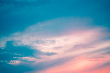 Naklejka na ściany i meble Beautiful blue pink sky at sunset. Natural background
