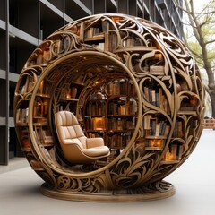 A book rack made with human head statue. Improve reading. Relationship between books and knowledge.
