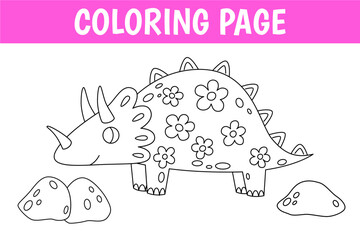 Triceratops princess coloring page, cute print with line girl dinosaur. Printable worksheet with solution for school and preschool.