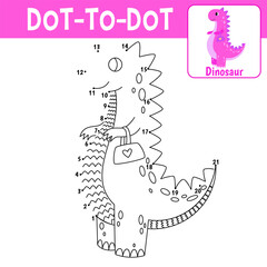 Numbers game, education dot to dot game for children, coloring book. Tyrannosaurus princess, girl dinosaur.