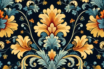 Badkamer foto achterwand Floral fabric pattern. Ethnic flowers ornate elegant luxury style. Art graphic print design for carpet fabric texture textile wallpaper background backdrop rug. © Kanisorn