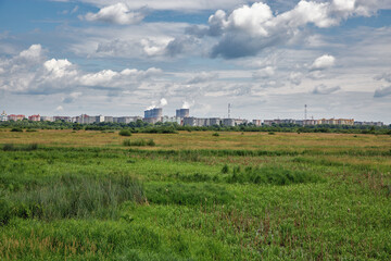 Fototapeta na wymiar Varash cityscape with nuclear power plant