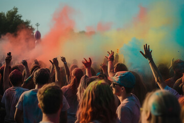 Euphoric Open Air Concert: Unleashing Musical Magic Amidst Celebratory Crowd. Ai generated.