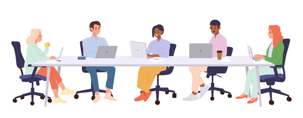 Business people team working, brainstorming, discussing ideas holding meeting at office table