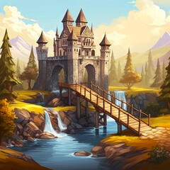 Fototapeta premium 3D render illustration of the modern castle. Made by AI Midjourney. 