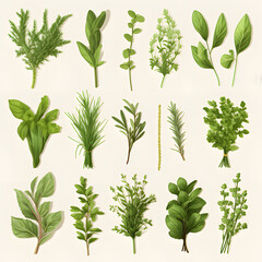 Big set of herbs on transparent background.GenerativeAI.
