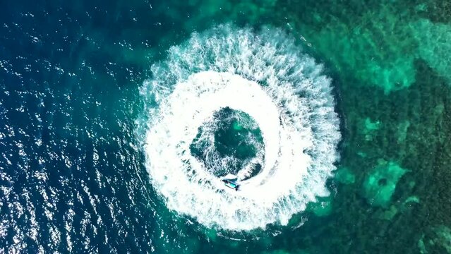 Aerial view of amazing jet ski ride.