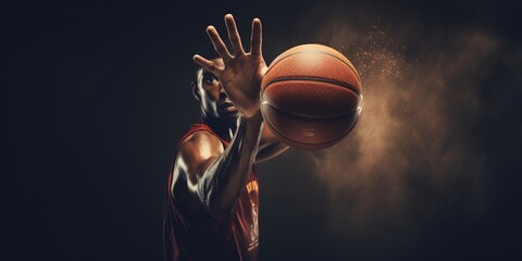 Basketball player dribbling the ball, both hands skillfully maneuvering it Ai Generative - obrazy, fototapety, plakaty