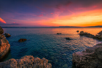 Croatia, Europe, Rijeka resort, Kostrena beach, Istria, Europe,  spectacular croatian sunset view...exclusive - this image is sold only on Adobe stock