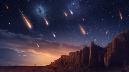 landscape meteor shower in the starry sky.
