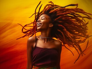 Excited black woman dancing and whipping her dreadlo Ai Generative