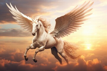 a beautiful flying horse with wings pink pegasus. winged divine stallion mythical creature from...
