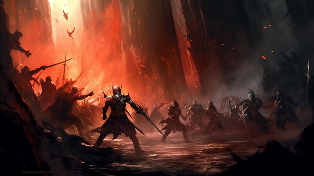 Fototapeta pc game simulation online horror castle attack dark forces warriors battle screen.