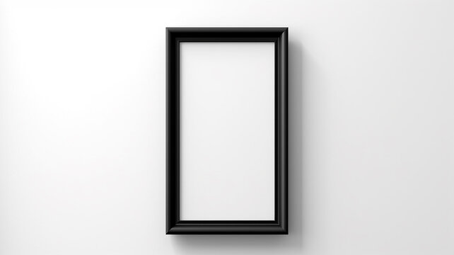 the interior is an empty wall with a thin black narrow frame inside an empty white background.