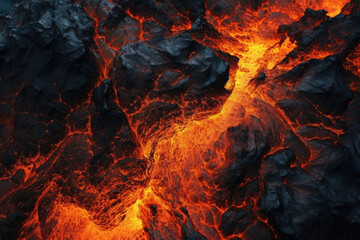 Close up of a lava flow of volcano. Generative AI