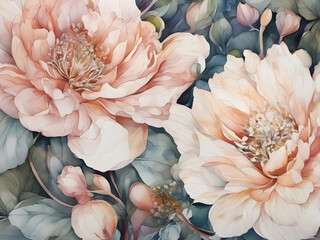 abstract flowers closeup watercolor background. generative AI