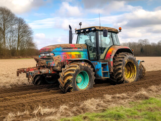 Traktor bei der Feldarbeit