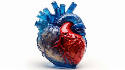 a naturalistic model of a human heart on a white background.