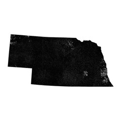 Nebraska state map in black grunge stamp style isolated on transparent background