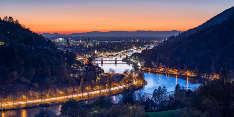 Heidelberg Neckar valley panorama at night