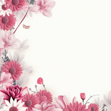A pink and white flower border on a white background. Mother's day greeting card mockup.