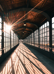bright sunlight  in a vintage tunnel of  subway station