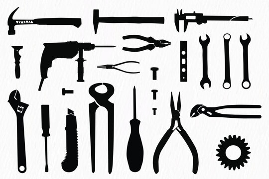 Vector silhouette set of construction tools for labor work and repair