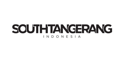 South Tangerang in the Indonesia emblem. The design features a geometric style, vector illustration with bold typography in a modern font. The graphic slogan lettering.