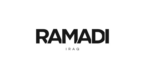 Ramadi in the Iraq emblem. The design features a geometric style, vector illustration with bold typography in a modern font. The graphic slogan lettering.