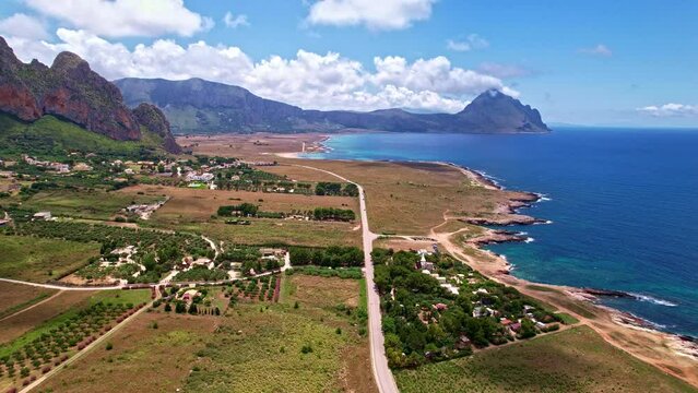 Aerial view of Macari beach. Sicily Italy