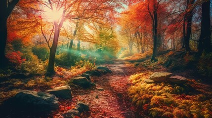Enchanting Scenes: Captivating Autumn Landscapes in Nature's Have, generative AI