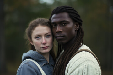 Obraz premium An Unbreakable Bond: Defying Prejudice, Celebrating Love and Inclusivity in a Diverse Interracial Couple's Portrait