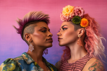 Obraz premium Celebrating Queer Identity and Authentic Connections: Portraits of LGBTQ+ Individuals Embracing Inclusive Love, Diversity, and Community