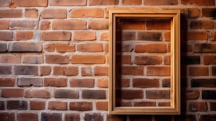 empty wooden frame on red bricks wall
