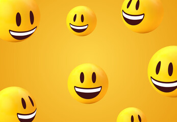 3d Smiley Face Emoji with Big Eyes , Grinning Emoticon Face Feeling Happy, cute emotion with smile face and showing white teeth icon