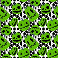 Autumn harvest seamless cartoon pumpkins Halloween pattern for wrapping paper and fabrics and linens